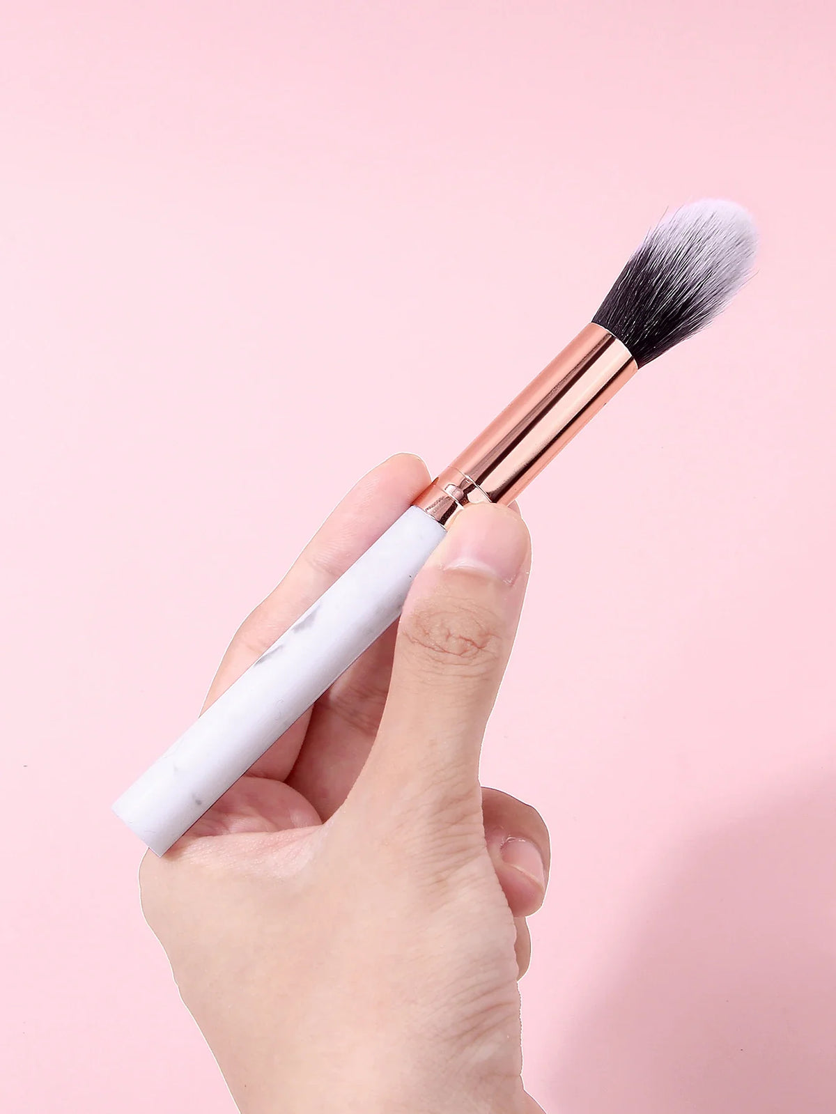 Rose Gold Marble Makeup Brush Set – Powder, Blush & Highlight