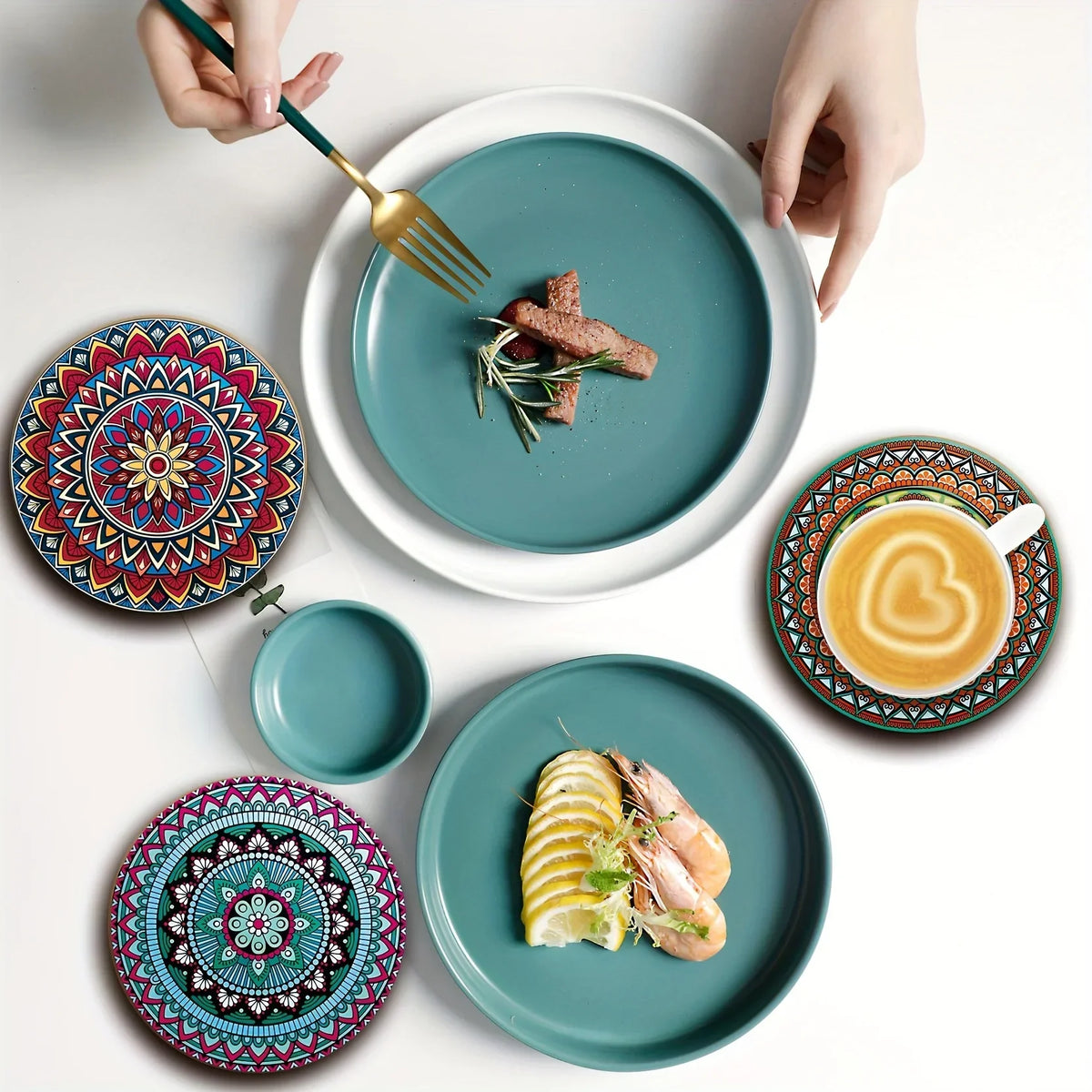 8-Piece Wooden Mandala Coasters Set – Home, Bar & Office Decor