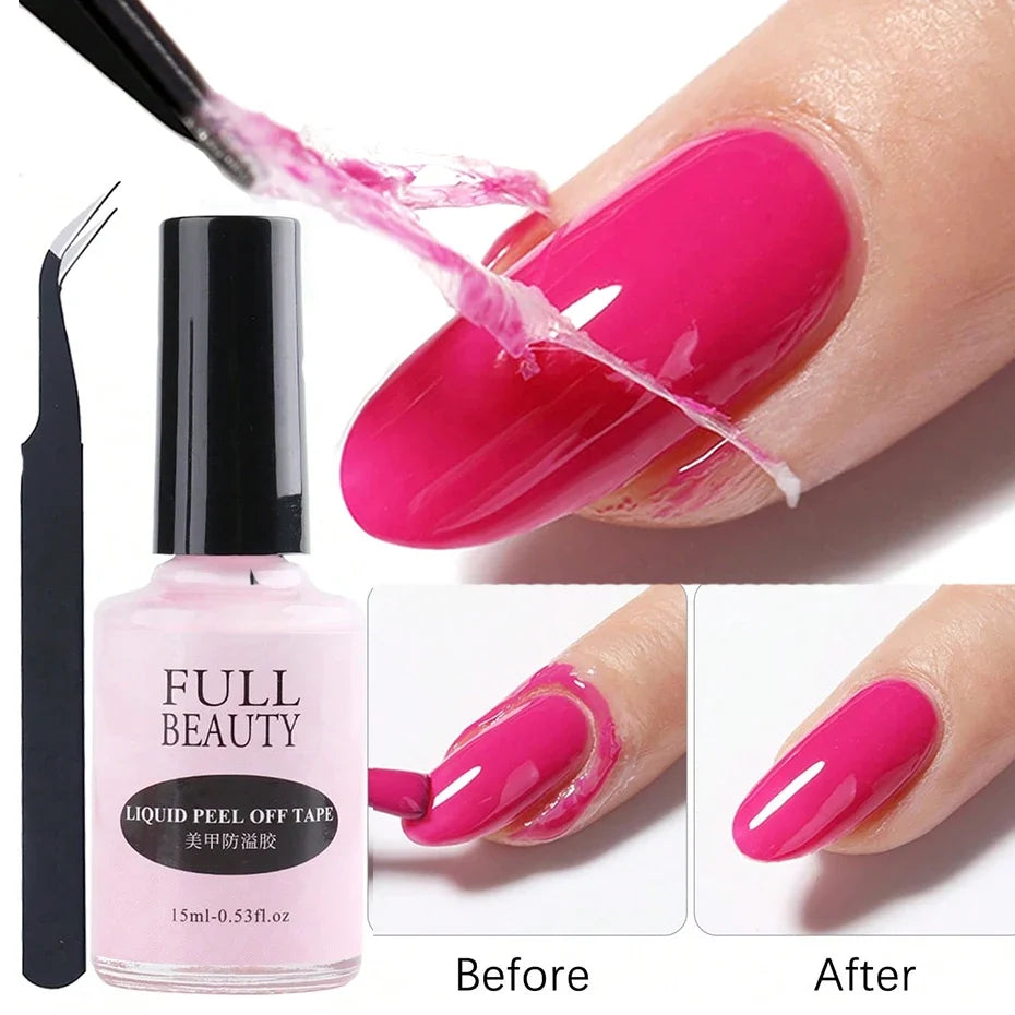 Peel Off Latex Nail Edge Guard Liquid 15ml + Tweezer