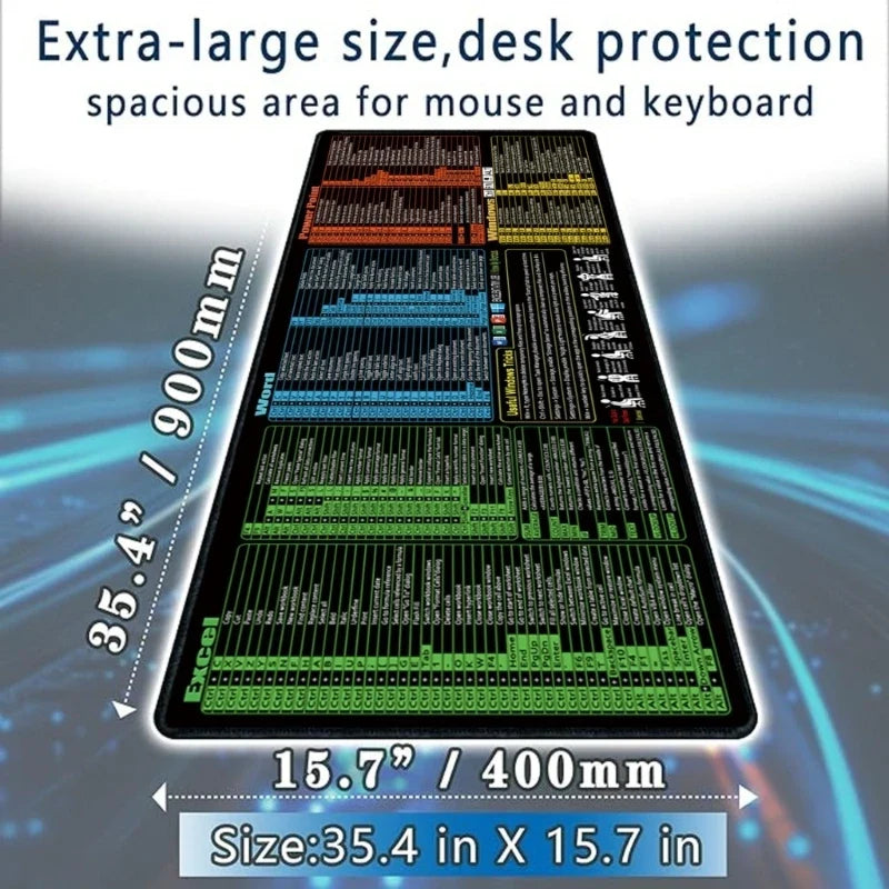 Extended Desk Mat with Keyboard Shortcuts | Large Gaming Mouse Pad