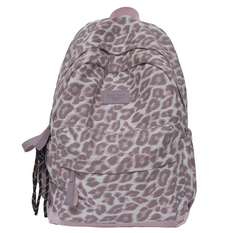 Leopard Print Canvas Backpack – Large Travel Bag for Women