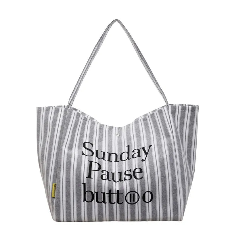 Women's Large Canvas Tote Bag – Striped Shoulder & Work Bag
