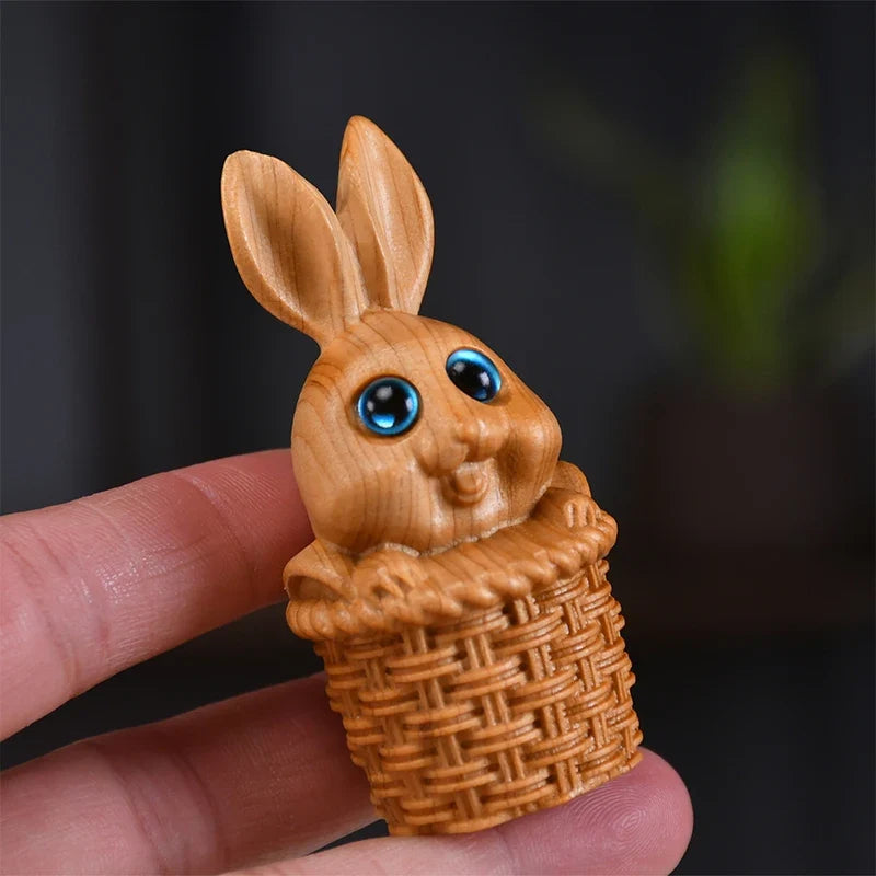 Wood Carved Easter Bunny Figurine – Cute Rabbit Ornament & Gift