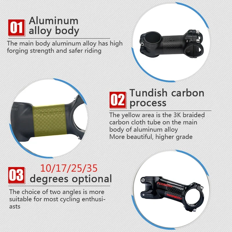 TOSEEK Carbon Alloy MTB Handlebar Stem 31.8mm Ultralight