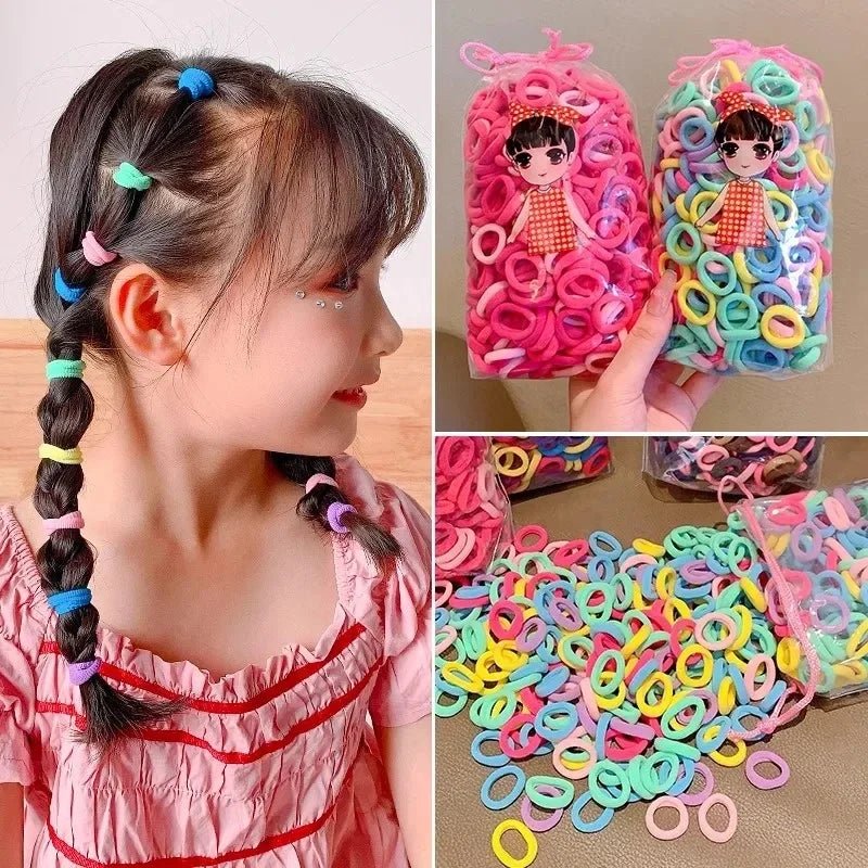 200–1000pcs Colorful Nylon Elastic Hair Bands for Women & Girls