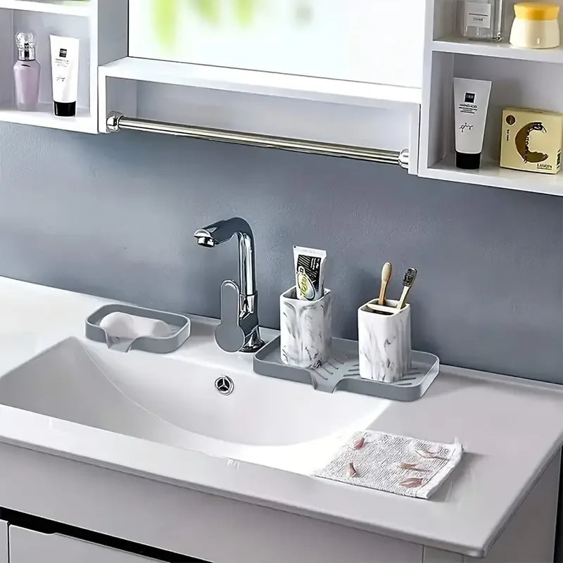 Silicone Faucet Mat – Sink Tray, Soap & Sponge Drain Pad