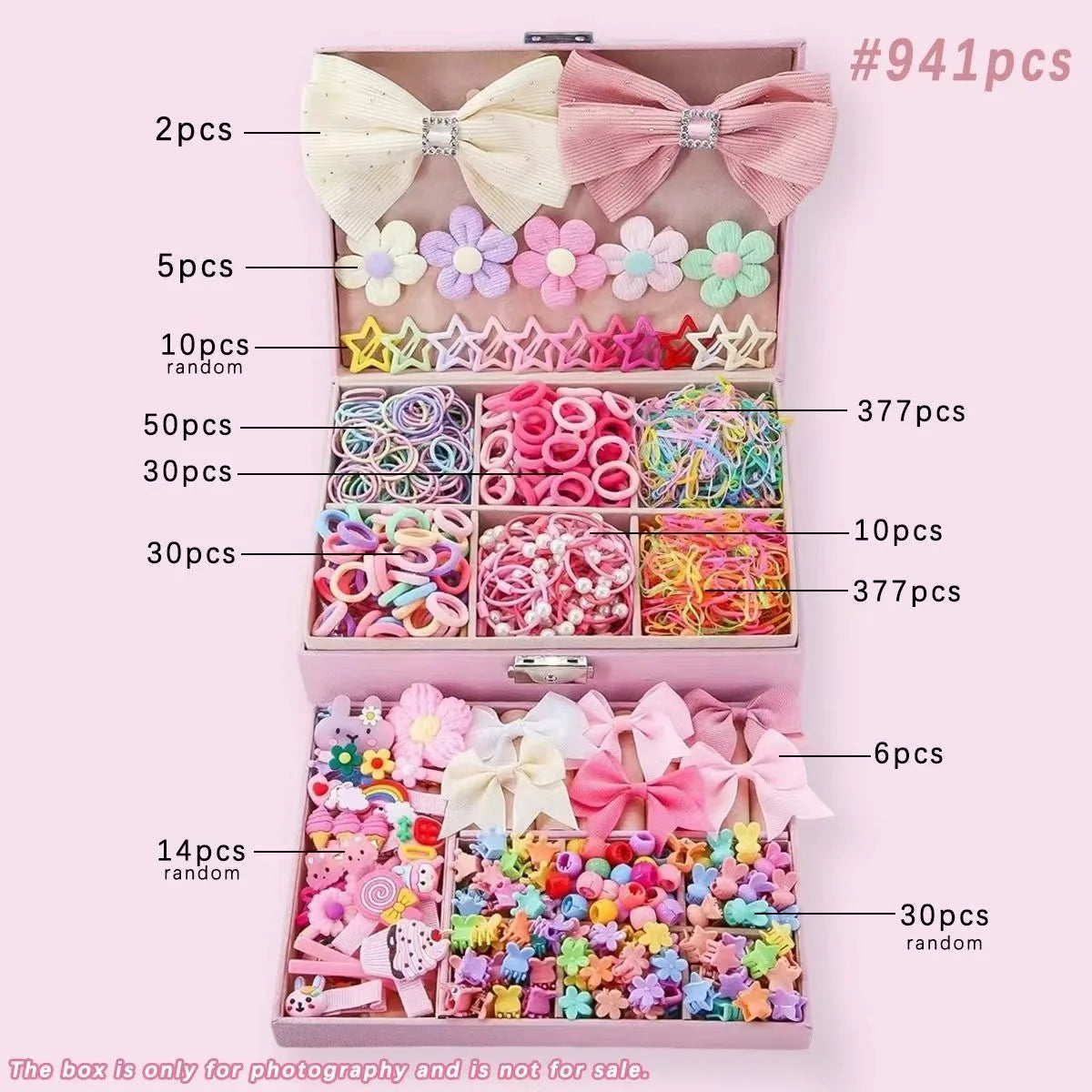 881Pcs Kids Hair Accessories – Clips, Ties & Scrunchies Set