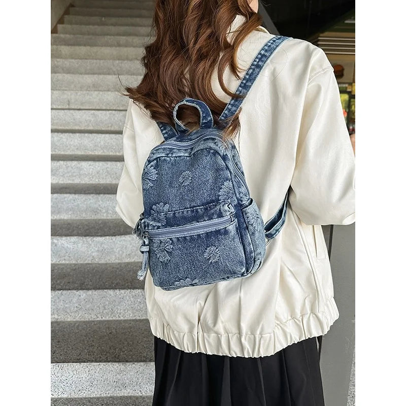 Vintage Japanese Denim Small Backpack – Lightweight Travel Bag