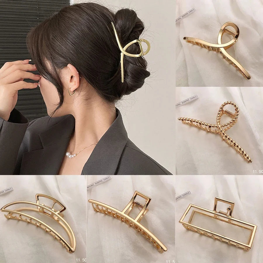 Metal Geometric Hair Claw Clips – Gold & Silver for Women