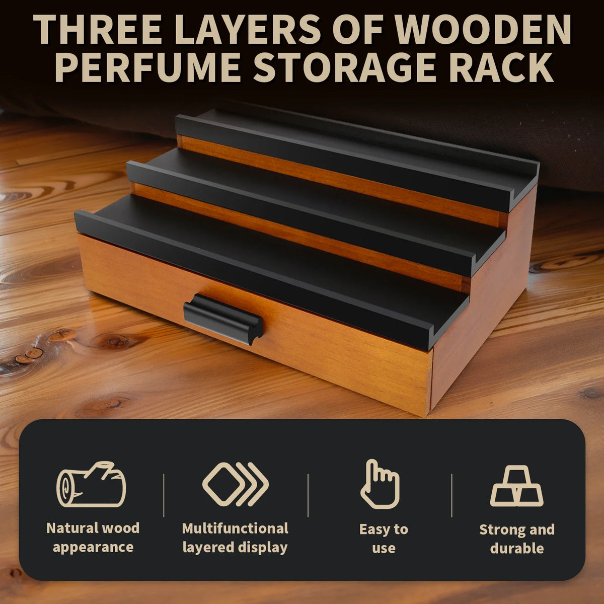 3-Tier Wood Cologne & Perfume Organizer Stand with Drawer