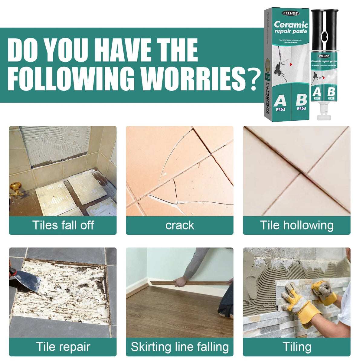 Tile Repair Paste AB Glue | Waterproof Ceramic Crack Fix Kit