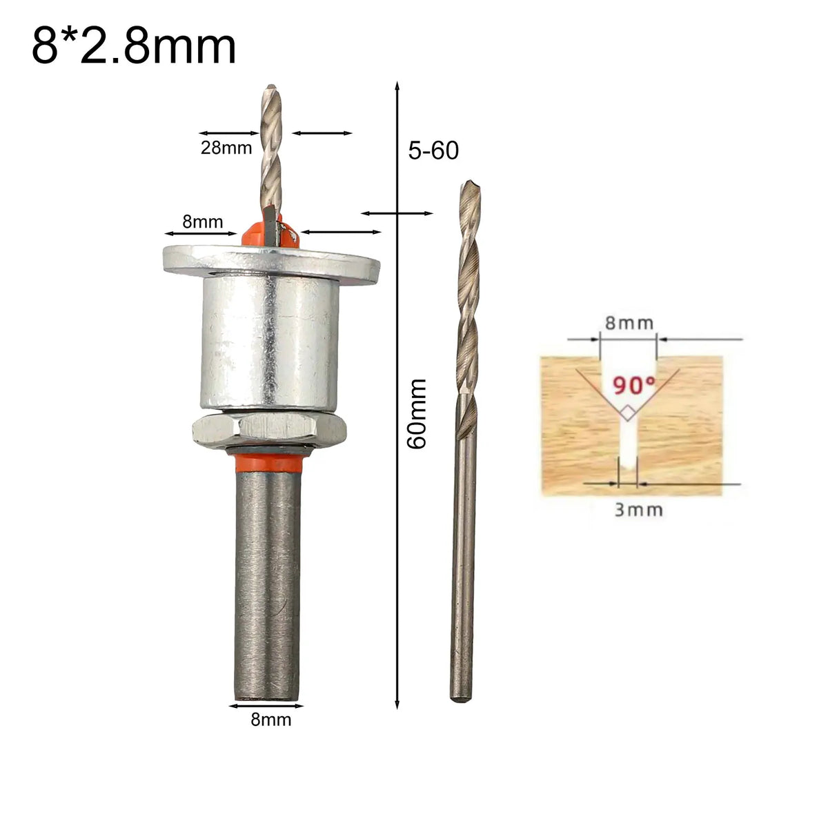 8mm Adjustable Countersink Drill Bit | Depth Limiter for Wood