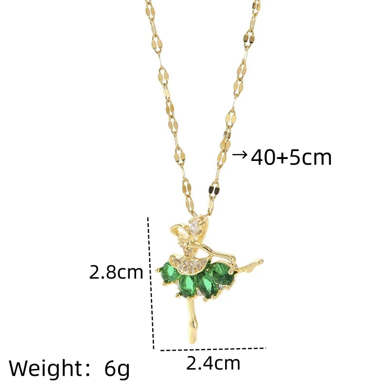 Zircon Ballet Girl Pendant Necklace | Gold Clavicle Chain