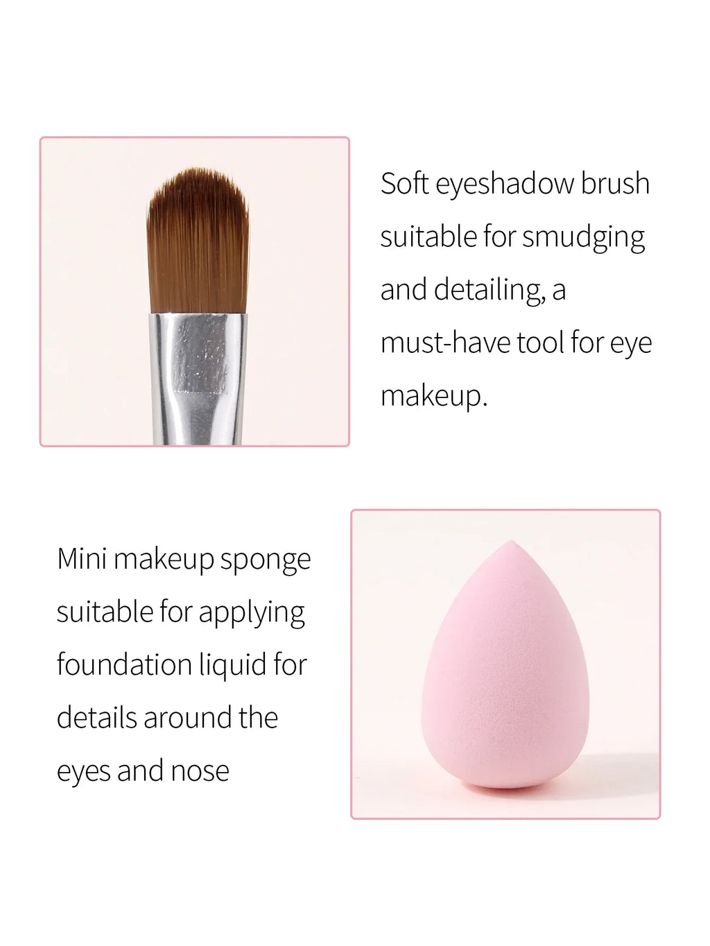 6-Piece Pink Handle Eyeshadow Brush Set with Beauty Sponge