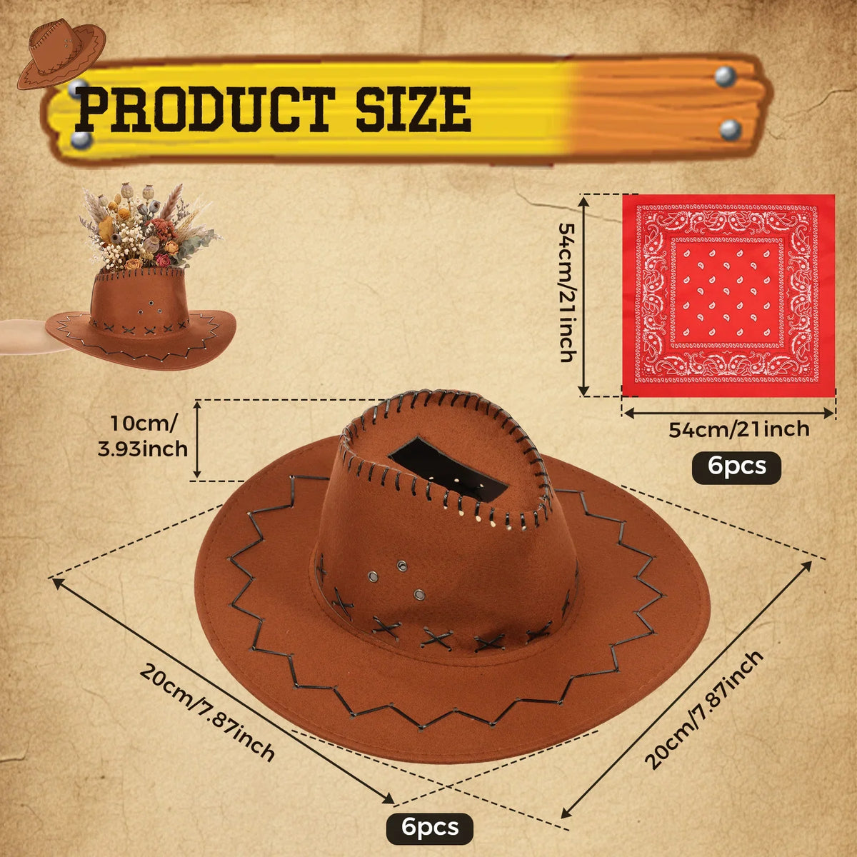 6Pcs Western Cowboy Hat Flower Vase Party Centerpiece Set