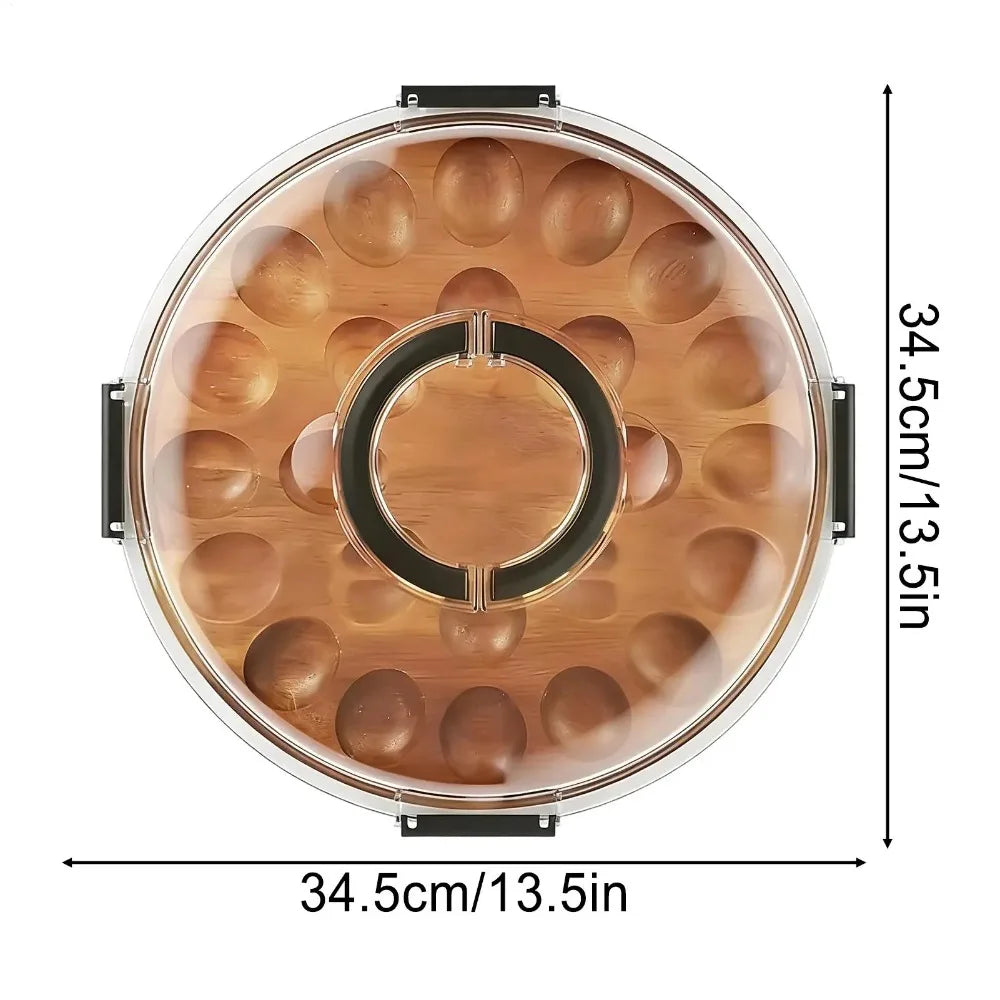 24-Slot Wooden Deviled Egg Tray with Lid | Party Platter