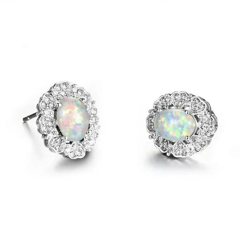 Vintage Blue White Glass Opal Stud Earrings – Nickel Free