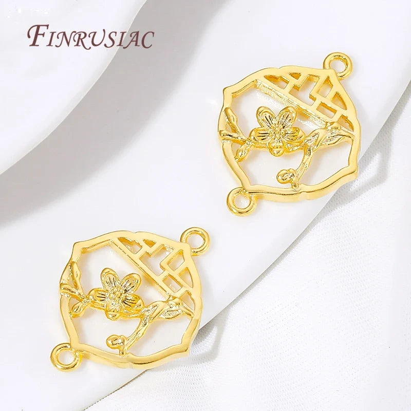18K Gold Plated Plum Blossom Connector Charm | DIY Jewelry
