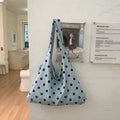 Korean Polka Dot Canvas Tote Bag – Retro Minimalist Shoulder Bag