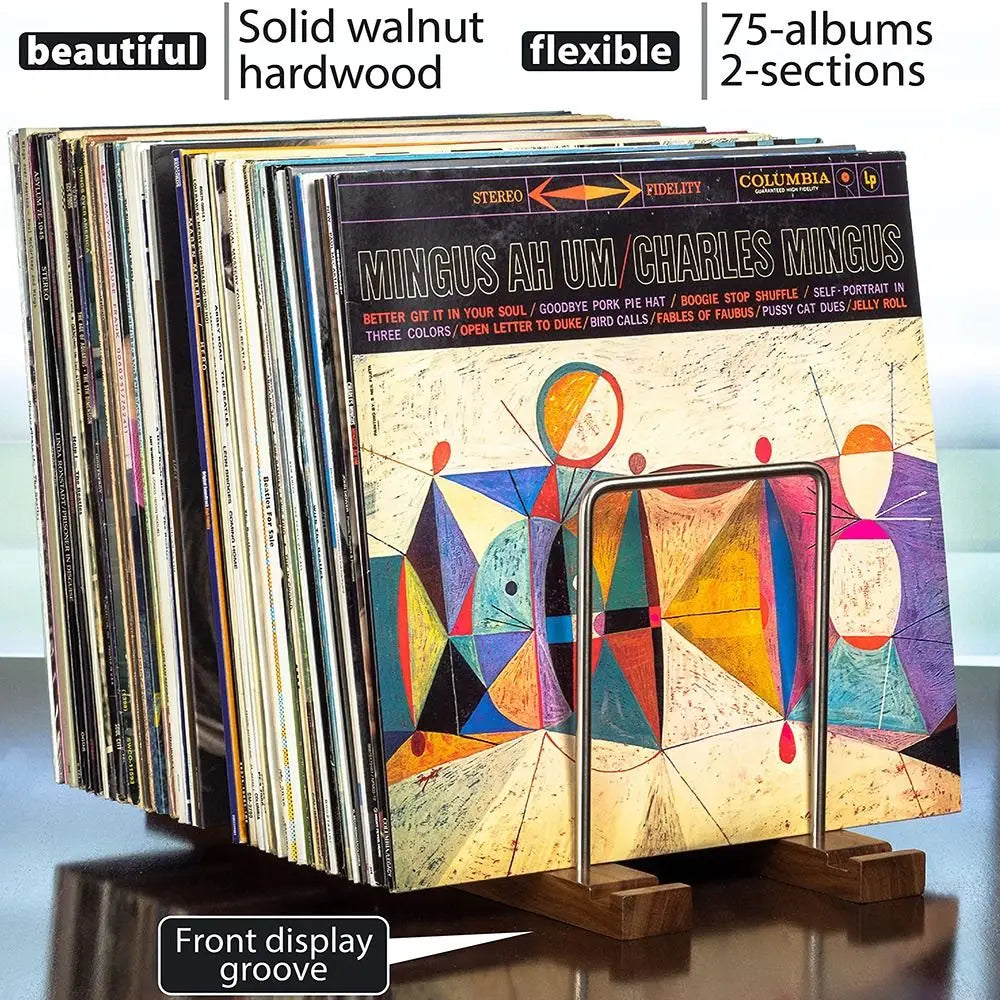 Solid Walnut Vinyl Record Stand – Adjustable CD & Record Holder