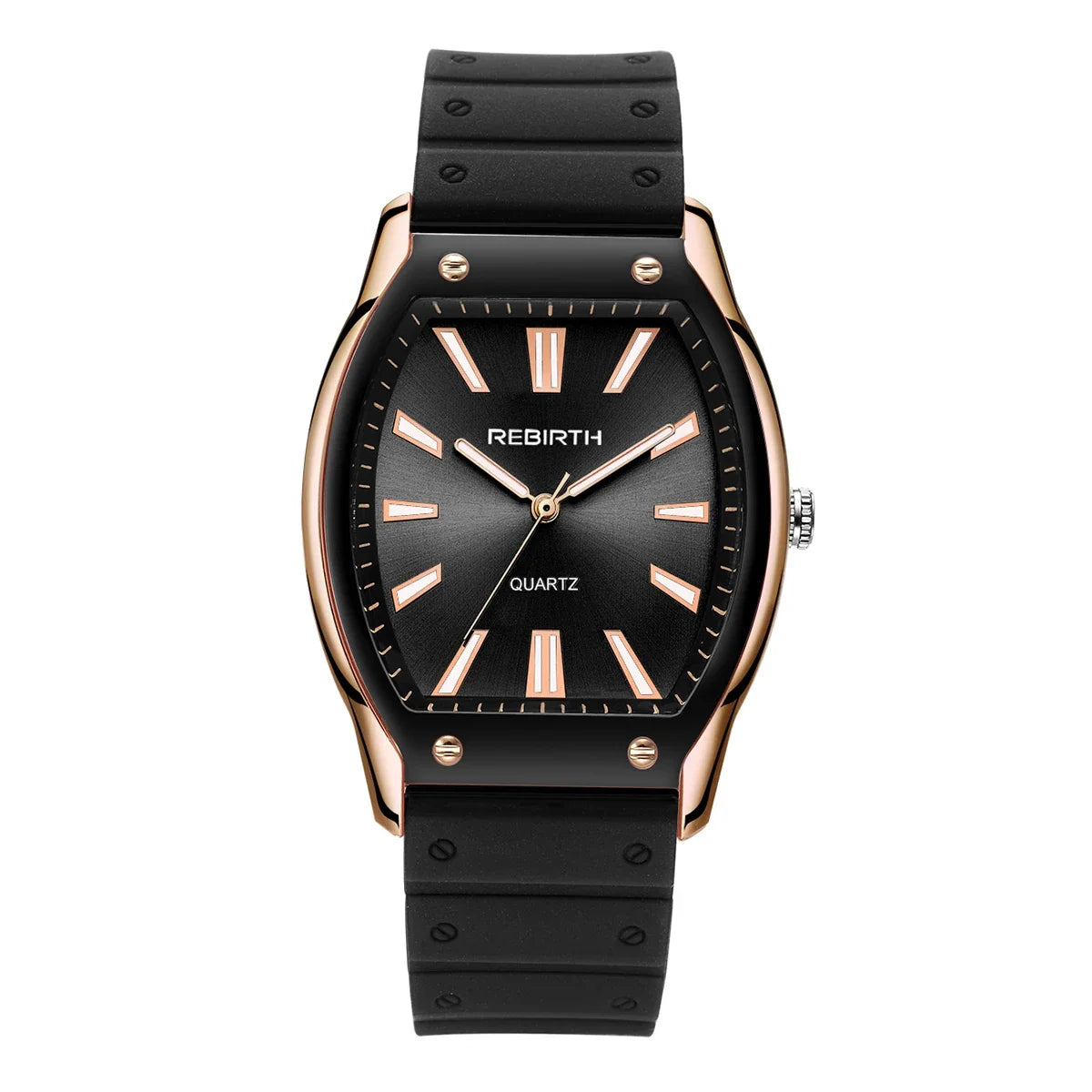REBIRTH Unisex Casual Quartz Watch – Silicone Strap Tonneau Dial