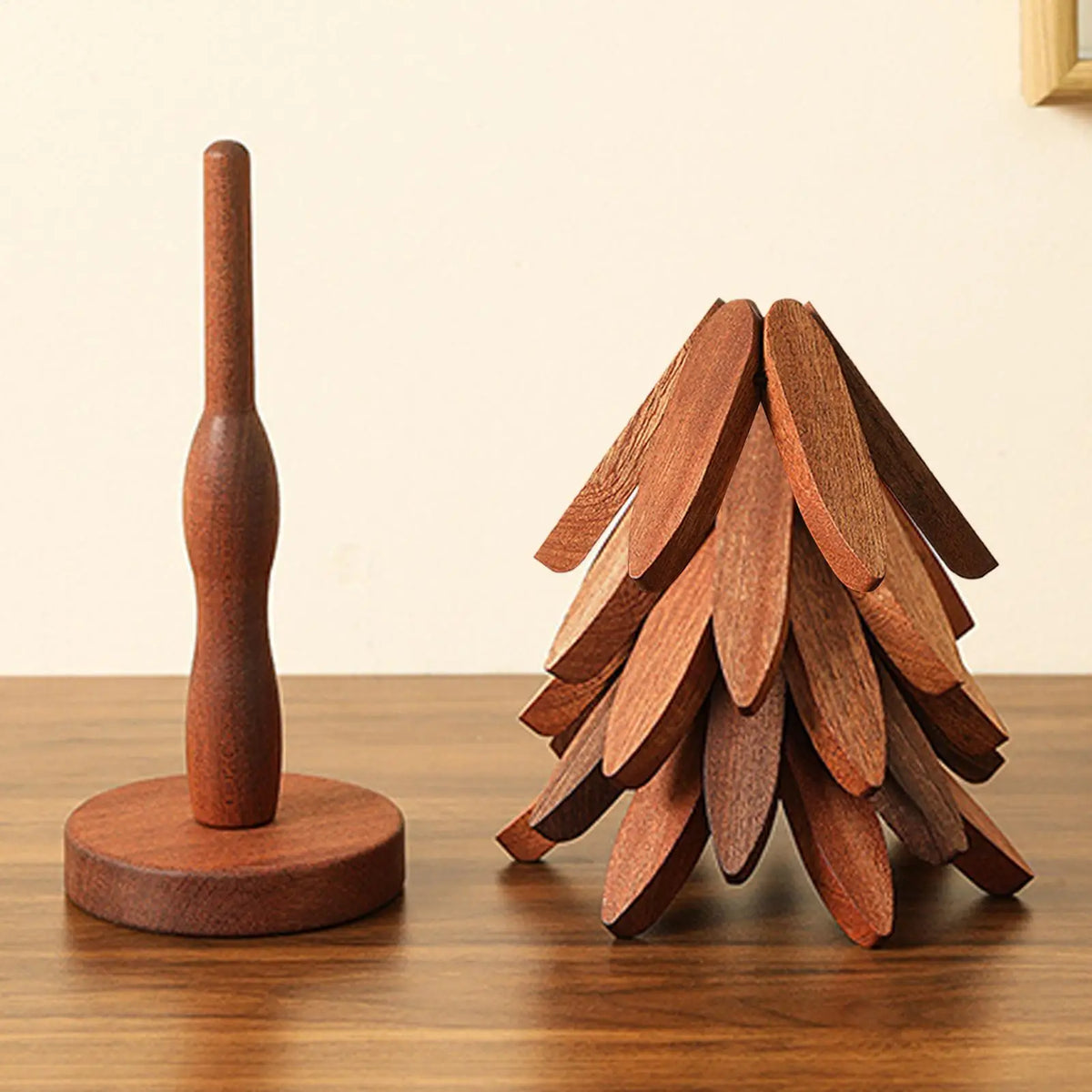 Wooden Christmas Tree Trivet | Folding Bamboo Hot Pot Coaster