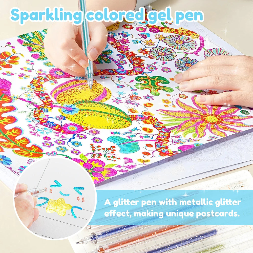 Metallic Gel Pens 12 Colors + 24 Watercolor Postcards Set
