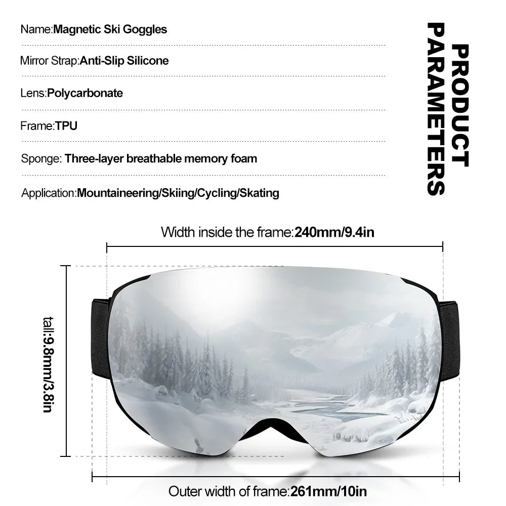 X-TIGER Magnetic Ski Goggles Anti-Fog Double Layer UV400