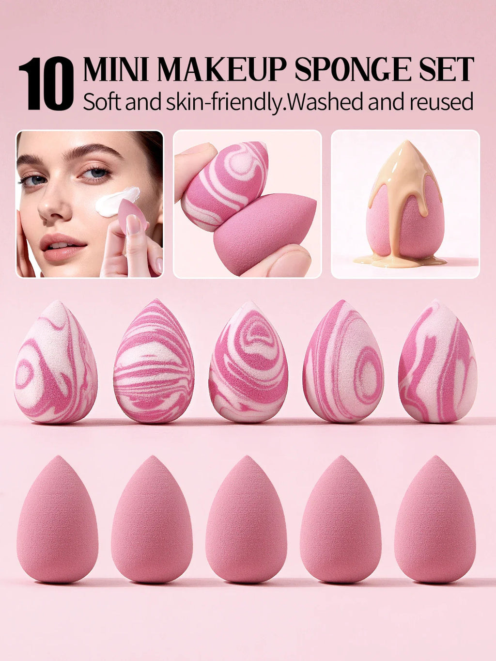 10-Pack Mini Makeup Blending Sponges – Teardrop, Wet & Dry