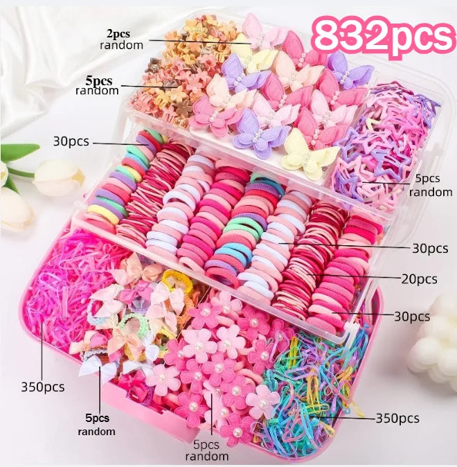 881Pcs Kids Hair Accessories – Clips, Ties & Scrunchies Set