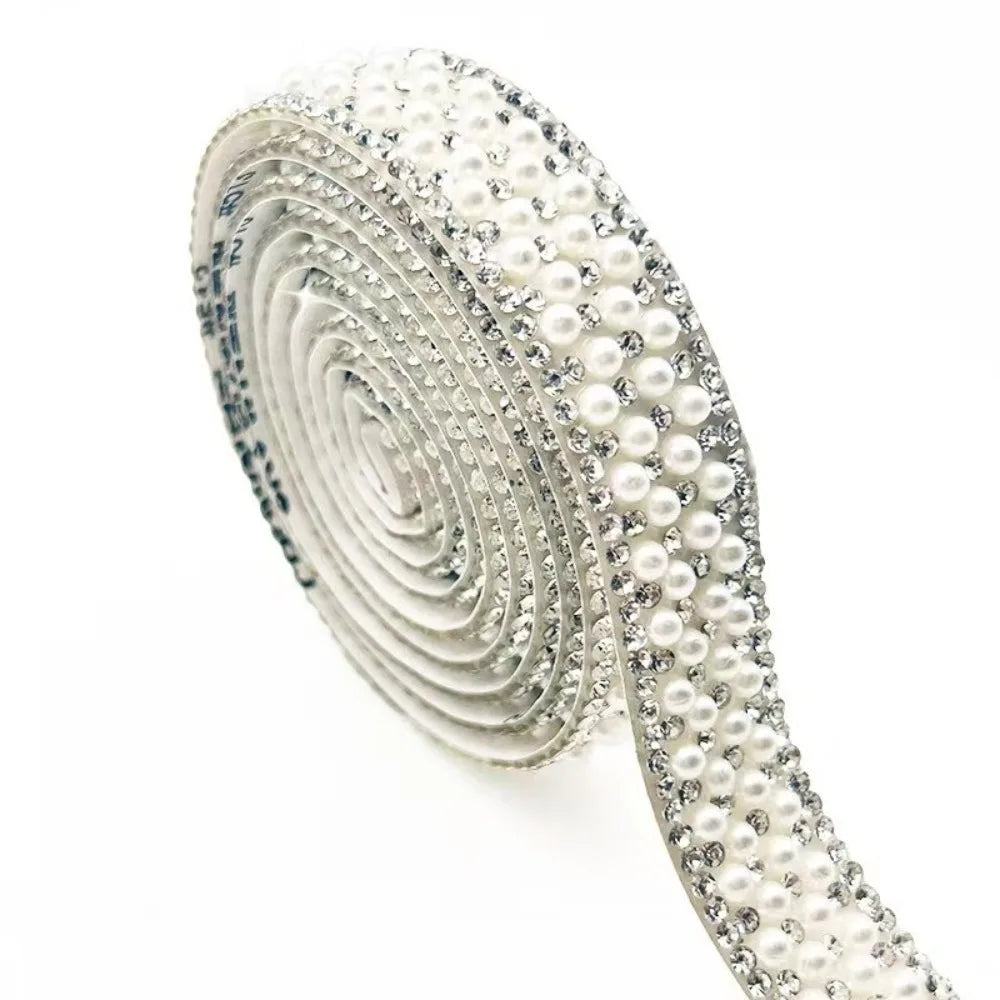 Self-Adhesive Crystal Rhinestone Pearl Trim Tape – DIY Gem Strip