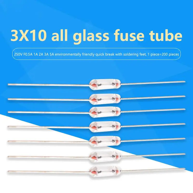 200PCS 3x10mm Axial Fast Glass Fuses 0.5A 1A 2A 3A 5A with Lead Wire