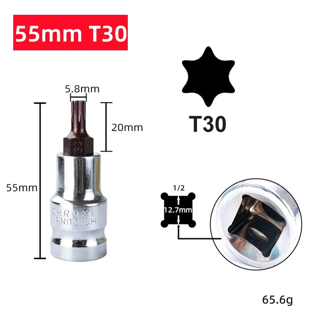 Torx Bit Socket T20–T70 | 1/2" Drive Alloy Steel | DAZZLEEX
