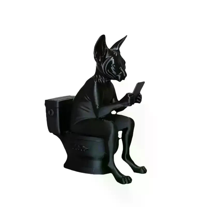 Black Cat on Toilet Figurine | Whimsical Matte PLA Desk Decor