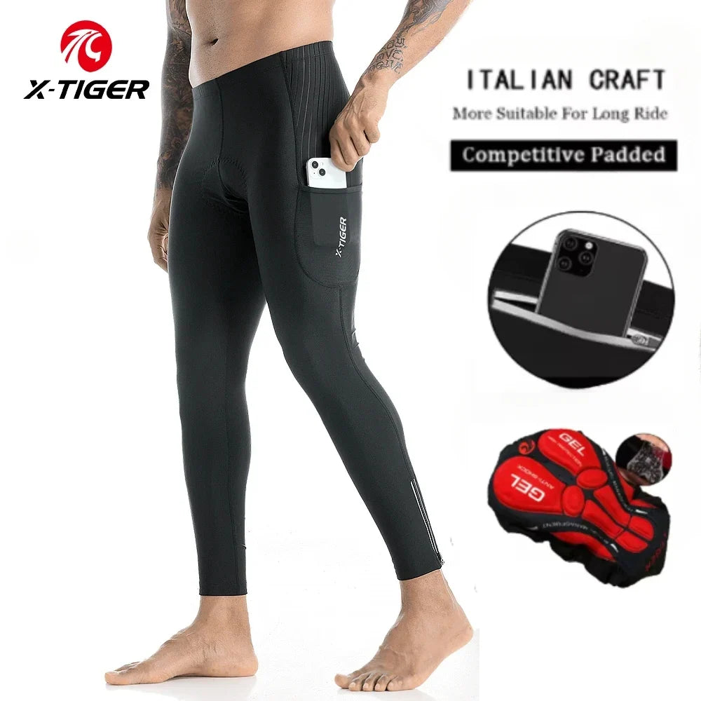 X-TIGER Men's Gel Padded Cycling Tights | Long Bike Pants