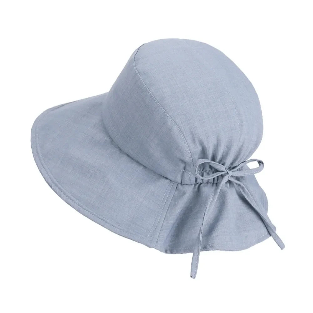 Women's Wide Brim Foldable Bucket Sun Hat with Bow Accent