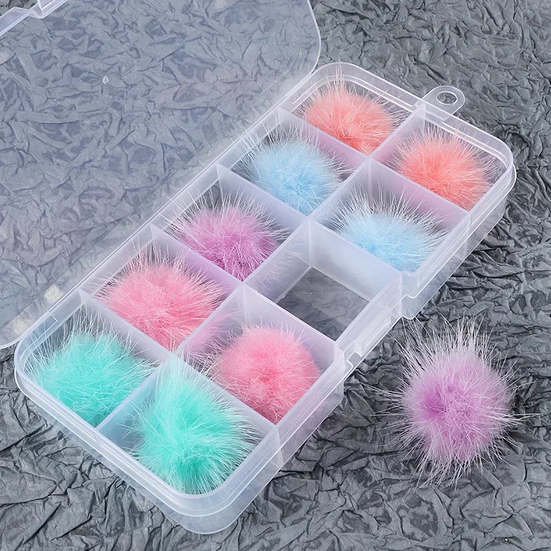 10Pc Fluffy Pom Pom Nail Art Decorations – Magnetic Manicure