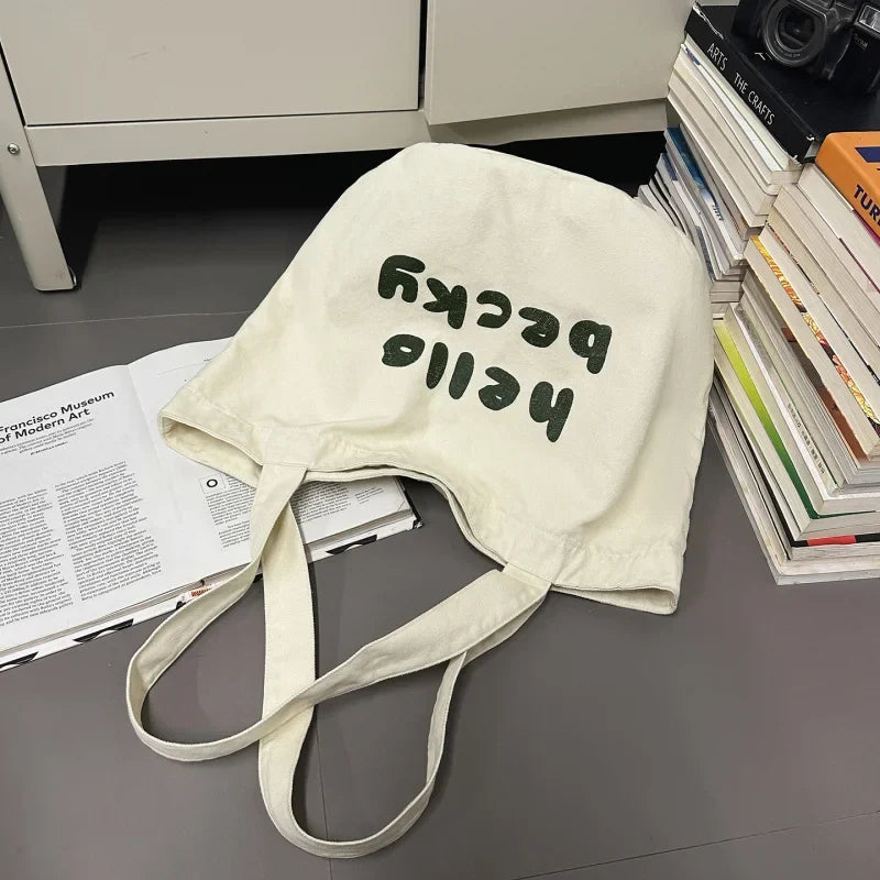Vintage Washed Canvas Tote Bag – Large Women's Shoulder Bag