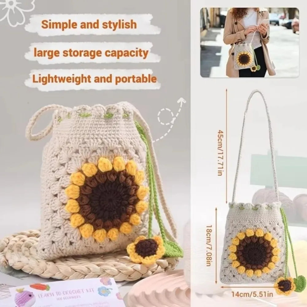 DIY Sunflower Crochet Bag Kit – Beginner Crossbody Starter Set