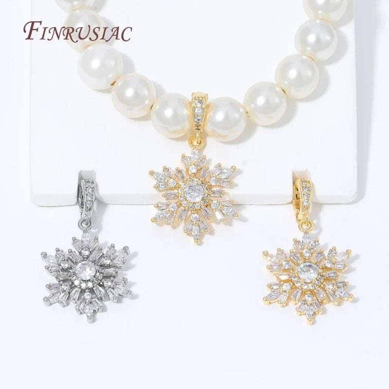 18K Gold Plated Snowflake Charm | Cubic Zirconia DIY Pendant