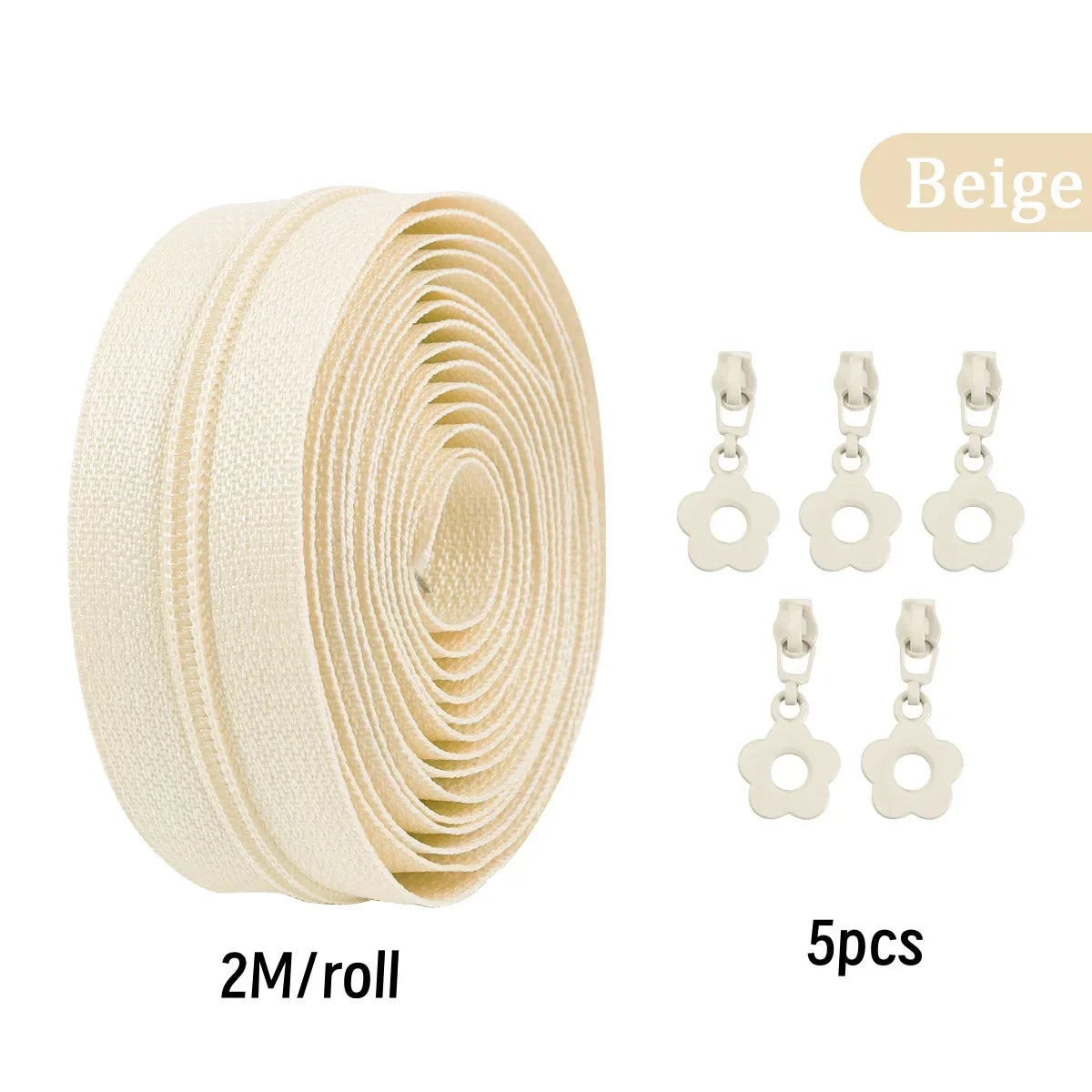 Nylon Zipper Set with Floral Pulls – 2M DIY Repair Kit