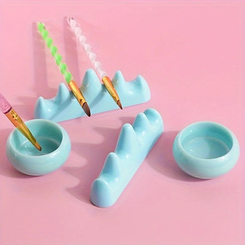 Professional Nail Brush Holder & Acrylic Liquid Powder Cup Set