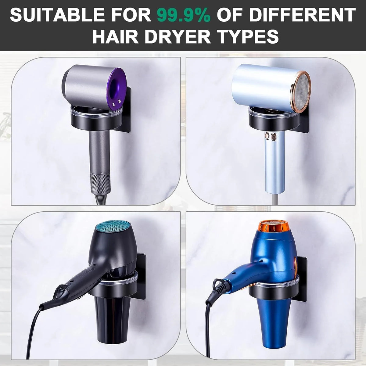 No-Drill Wall Mounted Hair Dryer Holder – Metal Bracket