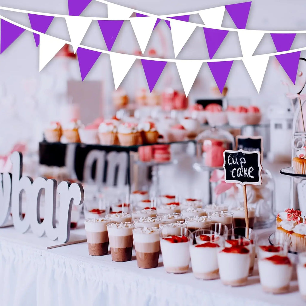32Ft Purple & White Triangle Pennant Bunting Banner | Party Decor