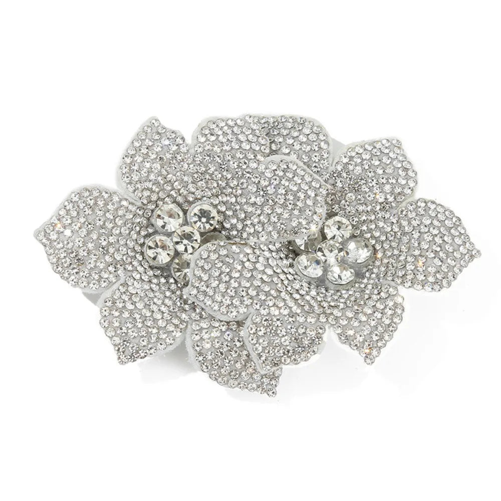 3D Camellia Rhinestone Flower Patch – Sparkling Rose Brooch