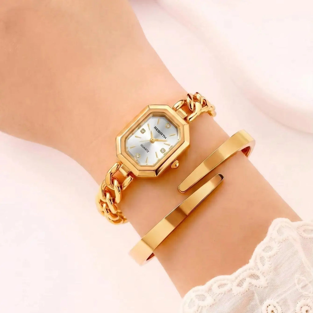 REBIRTH 2-Piece Casual Watch & Bracelet Set – Digital Quartz
