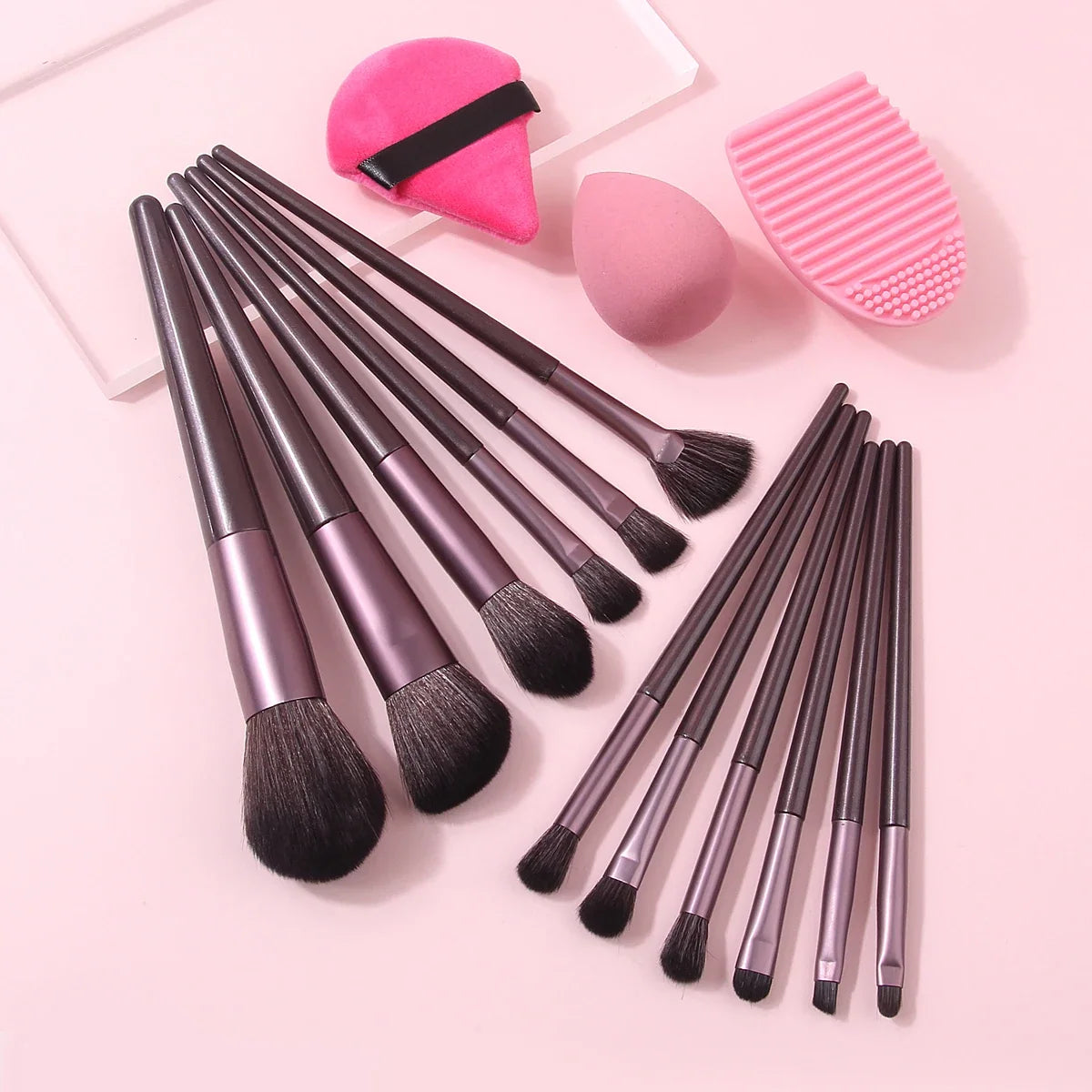 15-Piece Professional Makeup Brush Set with Puff & Cleaning Pad