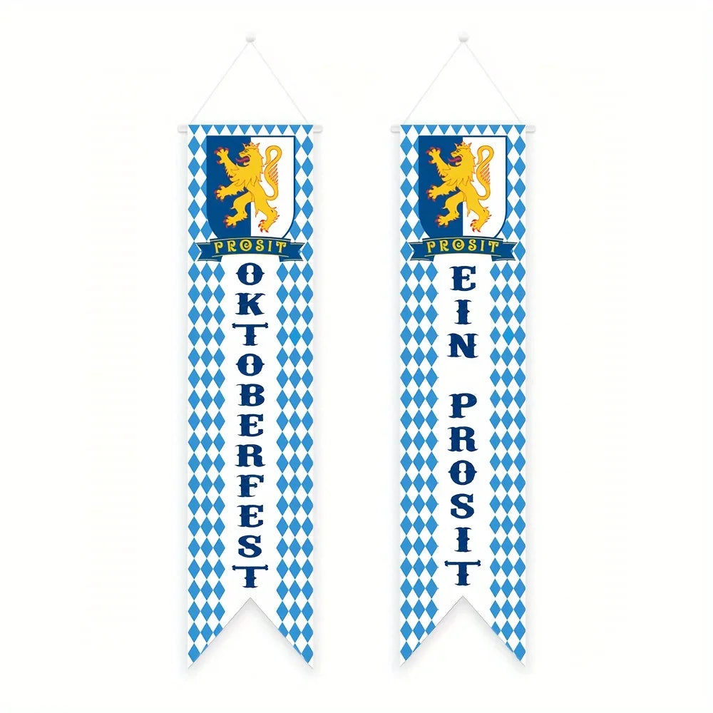Oktoberfest Welcome Banner Set – Blue & White Bavarian Porch Decor
