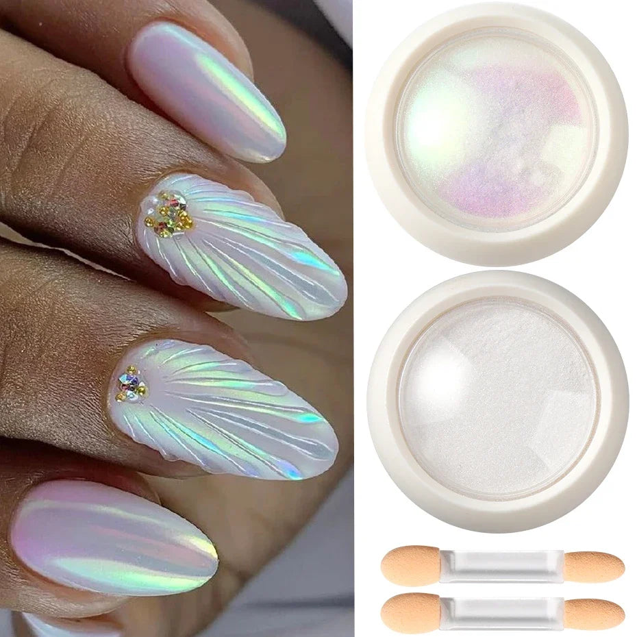 Mermaid Chrome Nail Powder – Aurora Mirror Pigment Set 2 Boxes