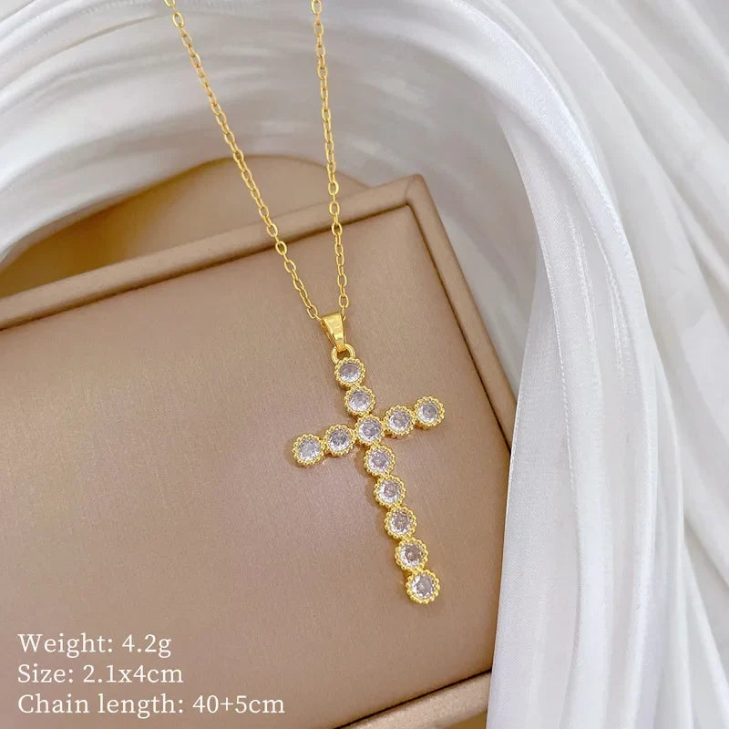 Women's Gold Cross Pendant Necklace – Minimalist Choker